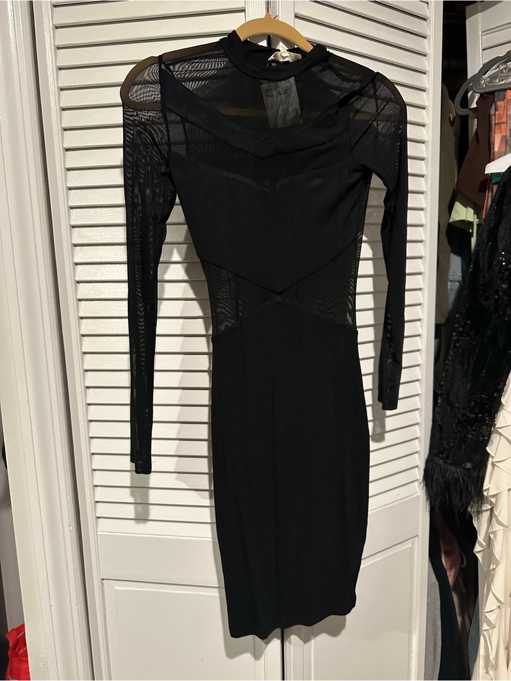 Hot & Delicious Black Long-Sleeve Sheer Panel Bodycon Dress